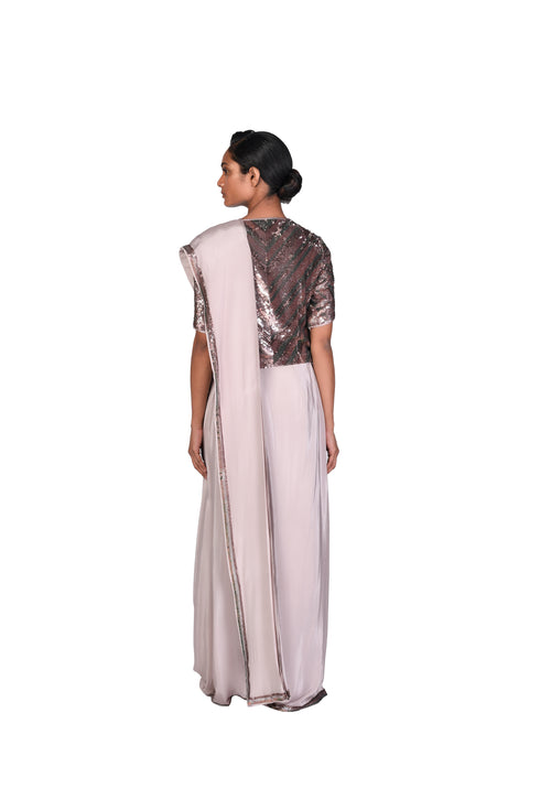 Copper Sequin EMB Jacket with Nude EMB Saree